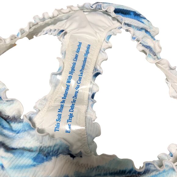 NEW Shade & Shore Ruffle High Leg Extra Cheeky Bikini Bottom Size M Blue Tie-Dye - Picture 6 of 9